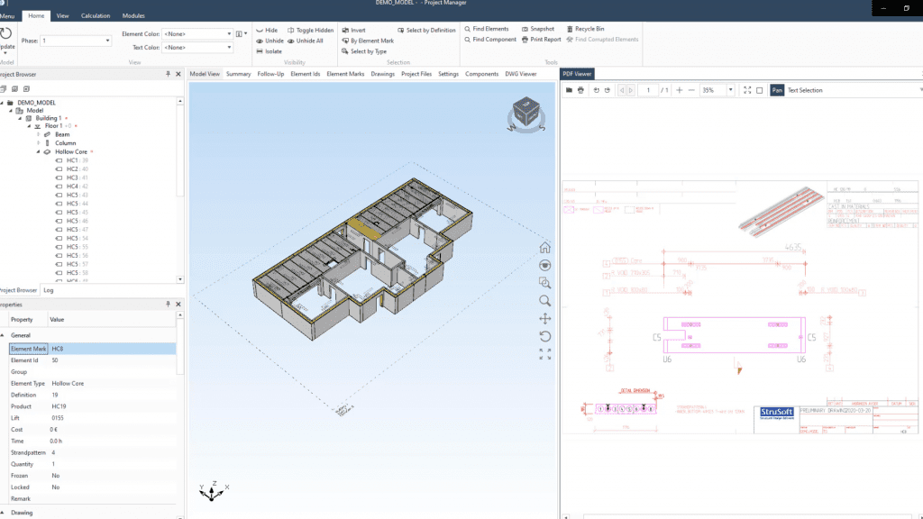 Hollow core slab shop drawing produced with the IMPACT design software