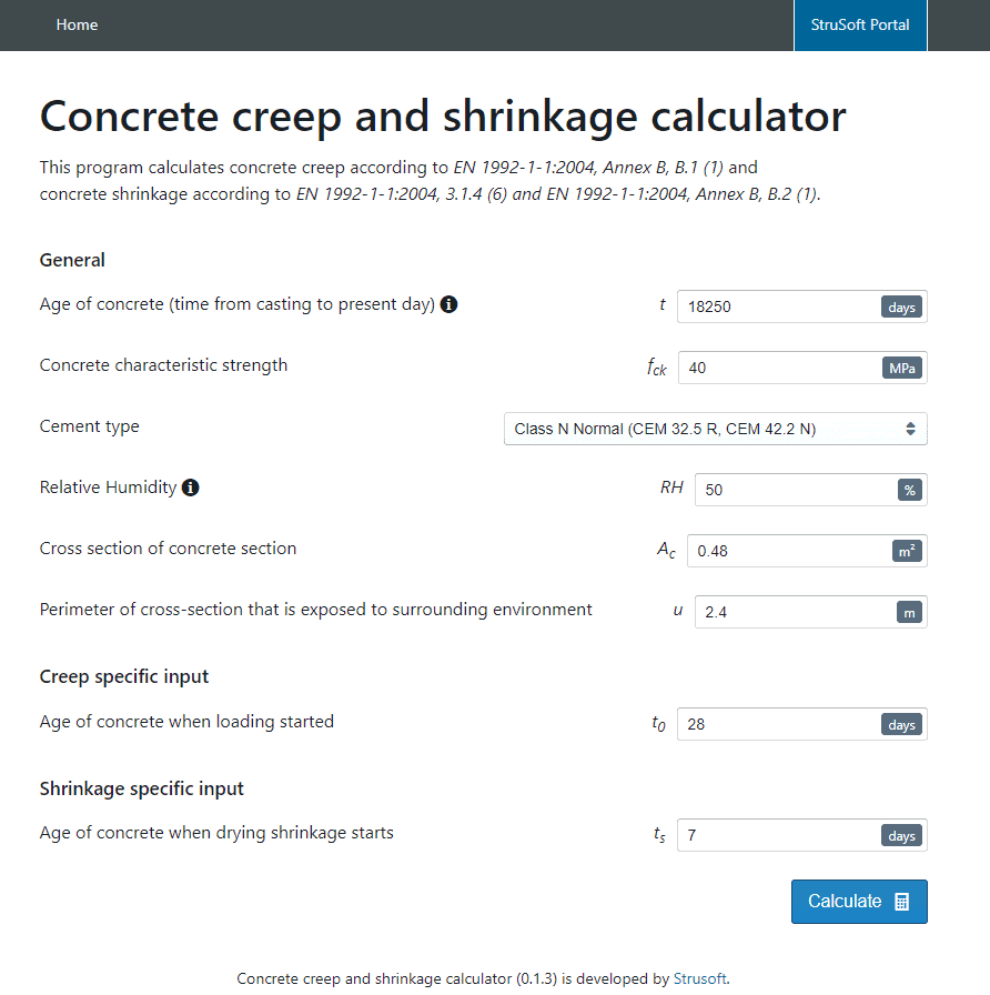 Free Online Concrete Creep & Shrinkage Calculator