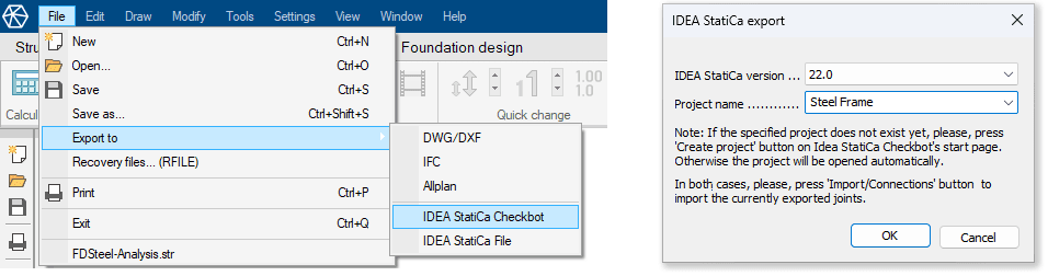FEM-Design IDEA StatiCa connection - direct export