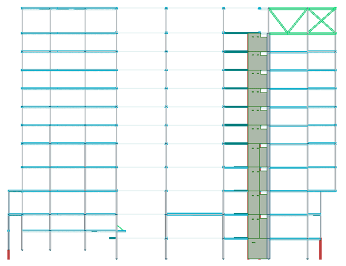 FEM-Design model of the office’s cantilevered section