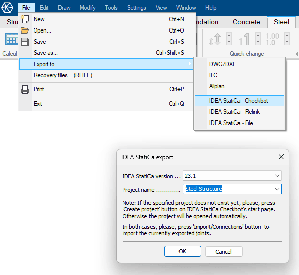 FEM-Design IDEA StatiCa connection - direct export