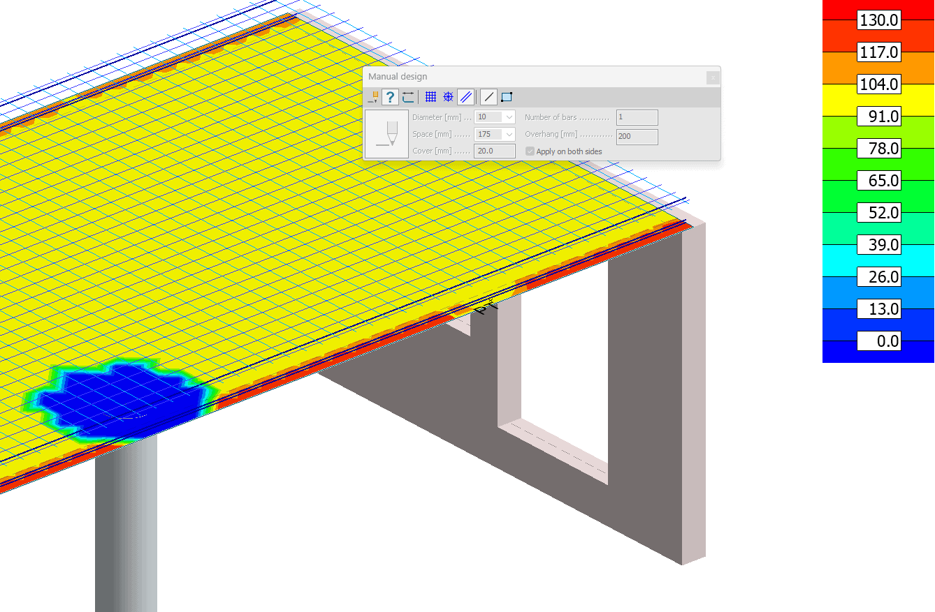 RC slab shear capacity with extra bars at plate edge.