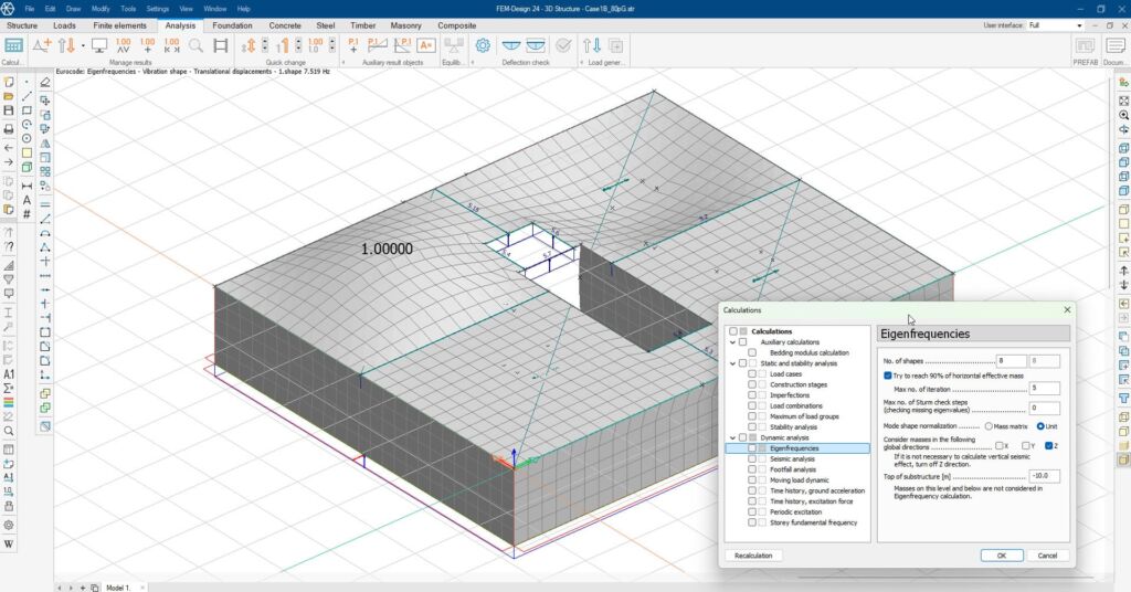 eigenfrequencies analysis in FEM-Design
