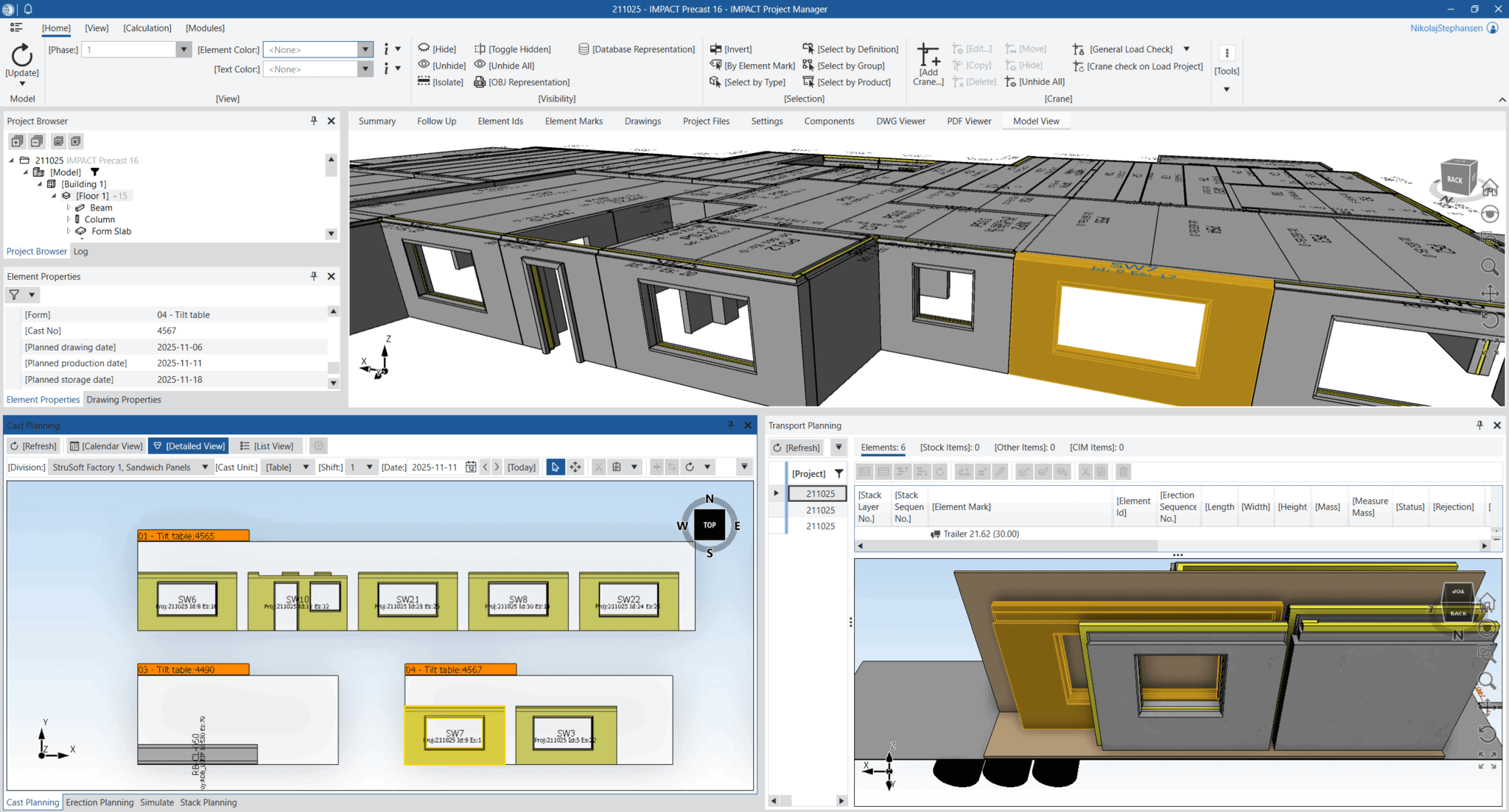 Precast element displayed in IMPACT before OBJ representation, showing earlier 3D visualization.