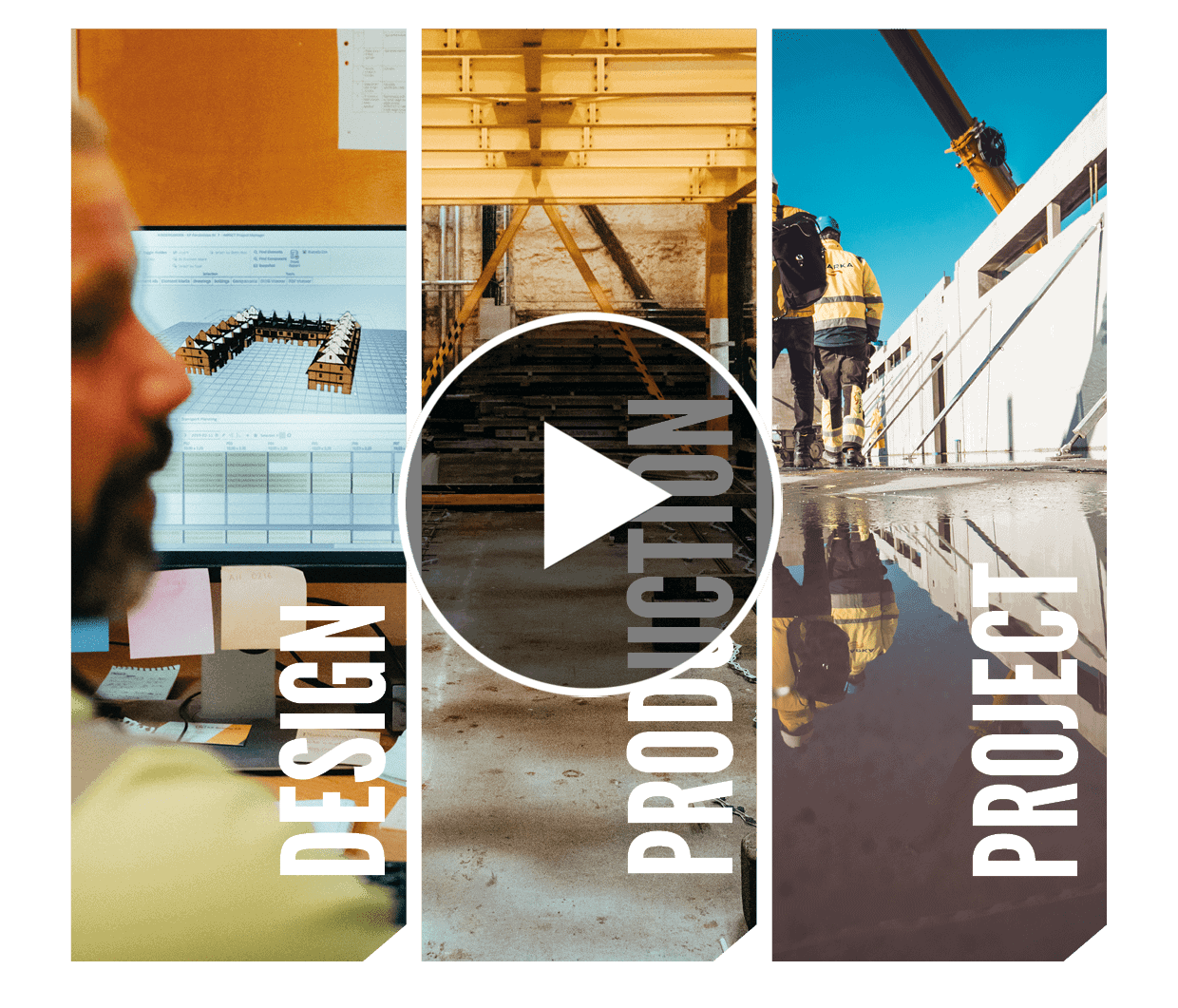 IMPACT precast software presentation showing the full workflow from design to production and project planning